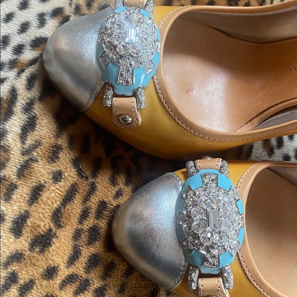 Y2K Giuseppe Zanotti Yellow patent leather heels with rhinestones